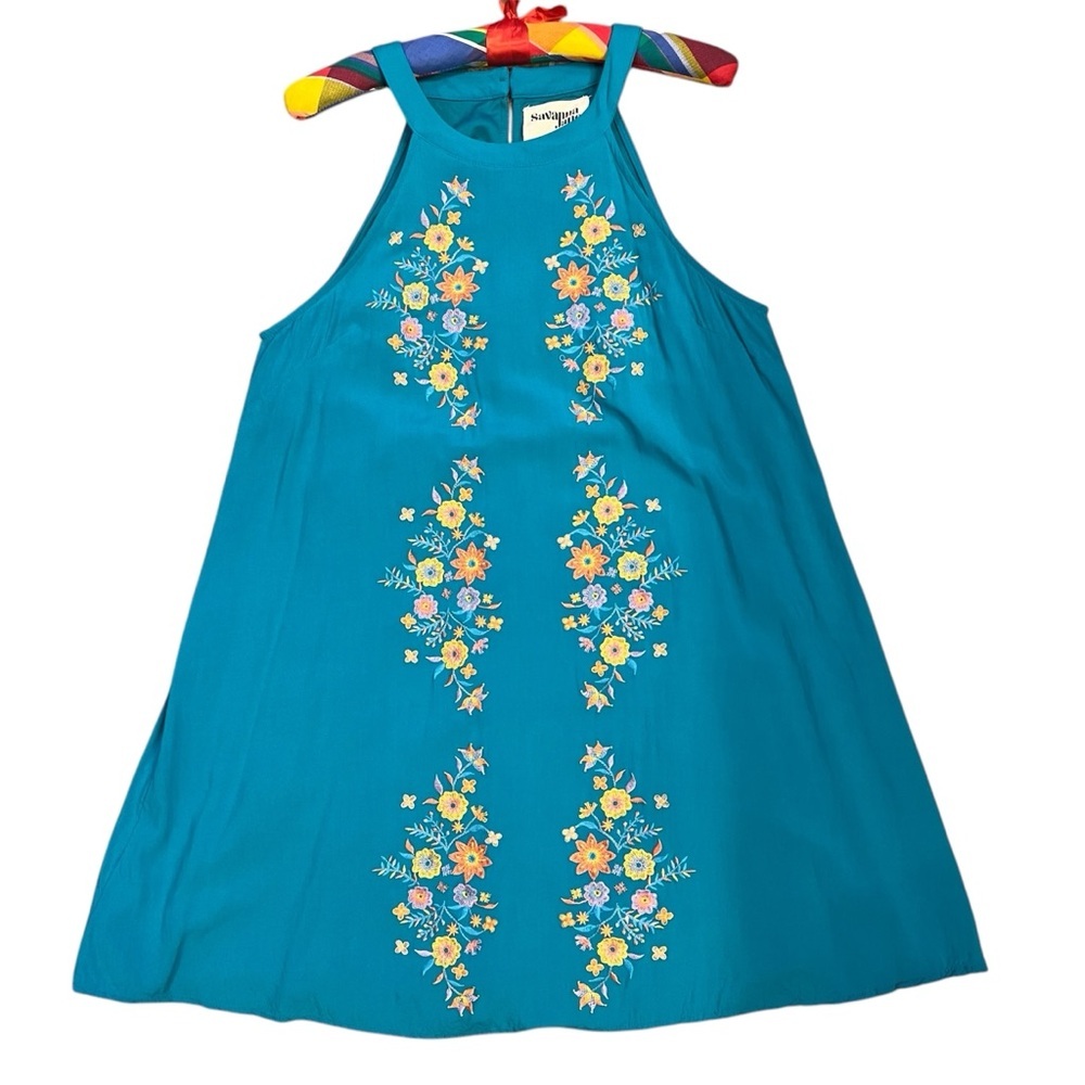 SAVANNA JANE Halter Mini Tent Dress Floral Embroidery Fully LIned Womens… - Picture 3 of 6